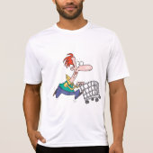 Funny Cartoon Man Running With Shopping Cart Tシャツ (正面)