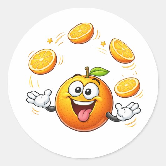 Funny Cartoon Orange Juggling Sticker ラウンドシール (正面)