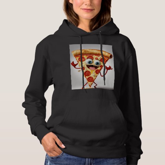 Funny Cartoon Pizza Slice T-Shirt - Cute Anthropom パーカ (正面)