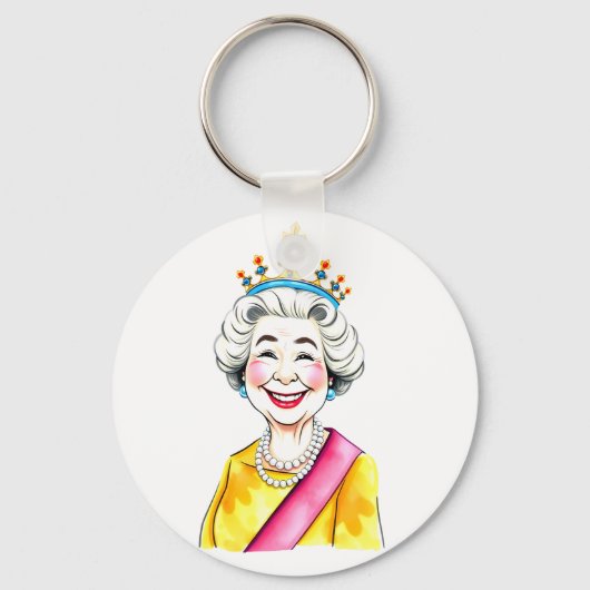 Funny Cartoon Queen Elizabeth II Royal Portrait キーホルダー (正面)