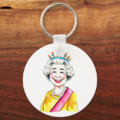 Funny Cartoon Queen Elizabeth II Royal Portrait キーホルダー (正面)