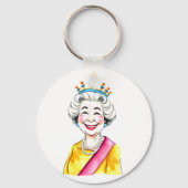 Funny Cartoon Queen Elizabeth II Royal Portrait キーホルダー (裏面)