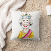 Funny Cartoon Queen Elizabeth II Royal Portrait クッション (ブランケット)