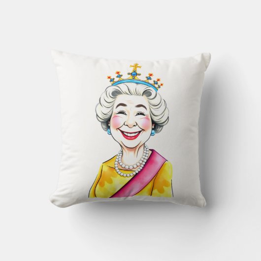 Funny Cartoon Queen Elizabeth II Royal Portrait クッション (正面)