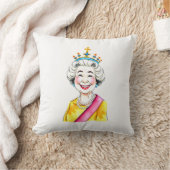 Funny Cartoon Queen Elizabeth II Royal Portrait クッション (ブランケット)