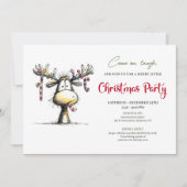 Funny cartoon reindeer Christmas party invitation 招待状 (正面)
