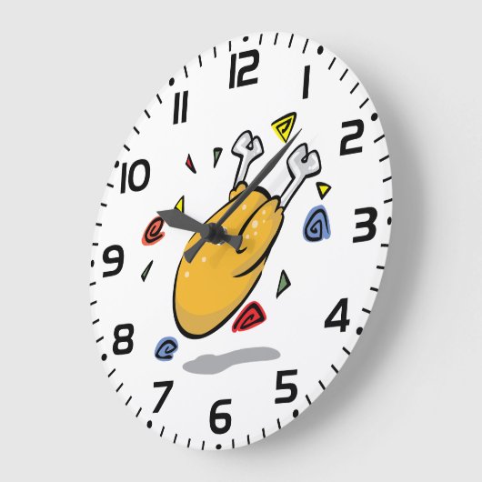 Funny Cartoon Roast Chicken Falling ラージ壁時計 (傾斜)