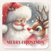 Funny Cartoon Santa Rudolph Christmas Drink Coaste スクエアペーパーコースター (正面)
