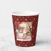 Funny Cartoon Santa Rudolph Holiday Paper Cups 紙コップ (正面)