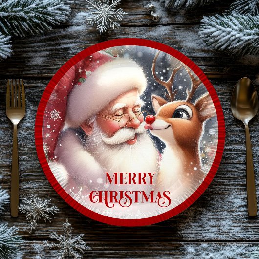 Funny Cartoon Santa Rudolph Kids Christmas Plates ペーパープレート