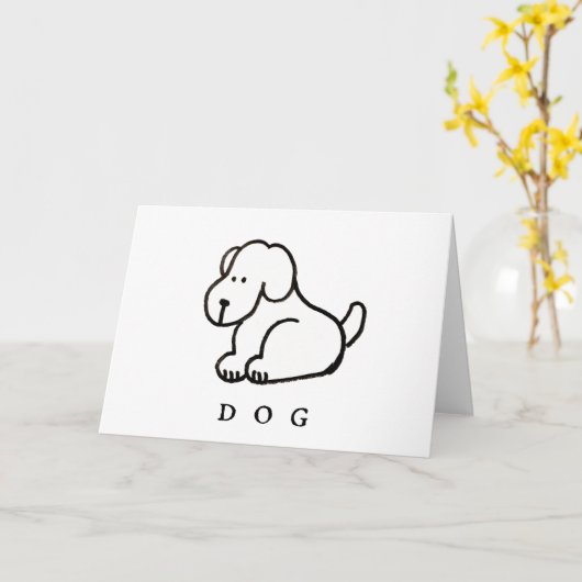 Funny Cartoon Sitting Dog Folded Greeting Card カード (黄色い花)