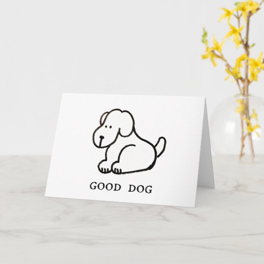 Funny Cartoon Sitting Good Dog Greeting Card カード (黄色い花)