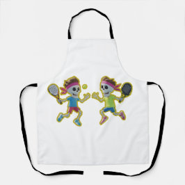 Funny Cartoon Skeletons Playing Padel Tennis – 3D  エプロン