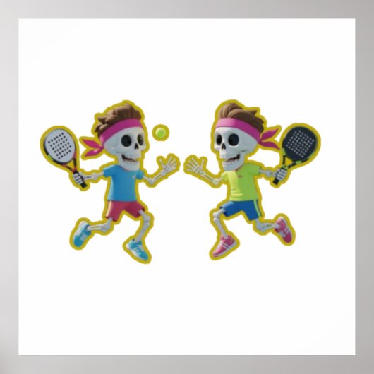 Funny Cartoon Skeletons Playing Padel Tennis – 3D  ポスター (正面)