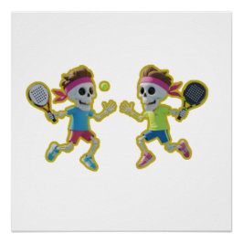 Funny Cartoon Skeletons Playing Padel Tennis – 3D  ポスター
