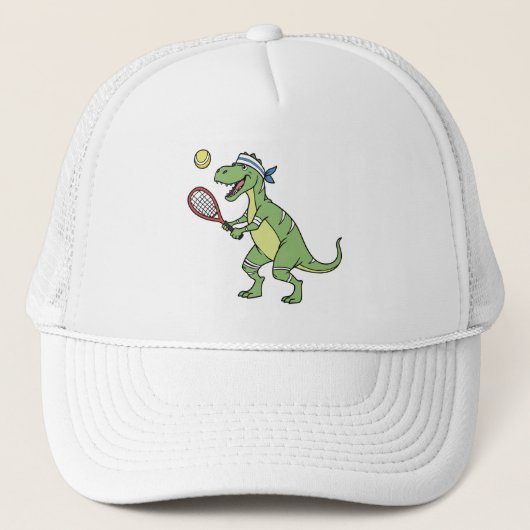  Funny Cartoon T-Rex Playing Tennis Dinosaur キャップ (正面)