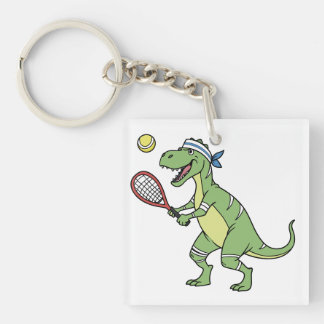 Funny Cartoon T-Rex Playing Tennis Dinosaur キーホルダー