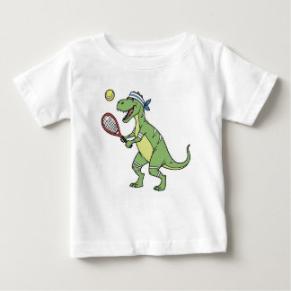 Funny Cartoon T-Rex Playing Tennis Dinosaur ベビーTシャツ