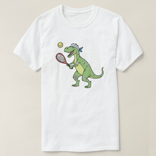  Funny Cartoon T-Rex Playing Tennis Dinosaur Tシャツ (デザイン正面)