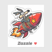Funny Cartoon Wolf on Rocket Sticker - Retro Acme  シール (シート)
