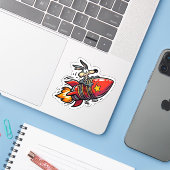 Funny Cartoon Wolf on Rocket Sticker - Retro Acme  シール (ノートパソコンとiPhone)