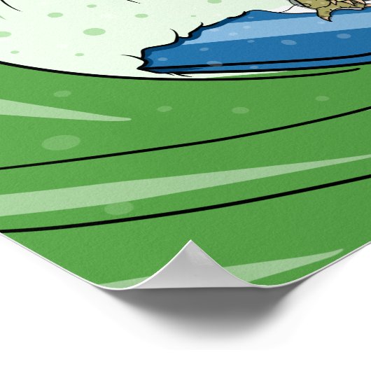 Funny Cassowary Surfing ポスター (角)