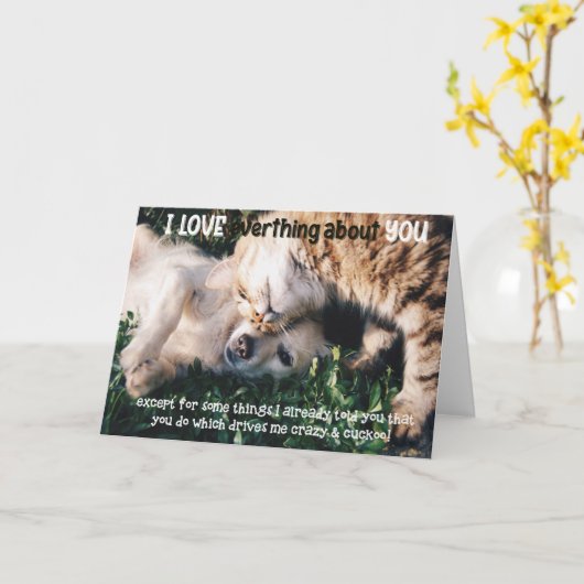 Funny Cat and Dog Birthday Card カード (黄色い花)