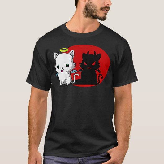 Funny Cat Angel Outside Devil Inside Comic Shirt Tシャツ (正面)