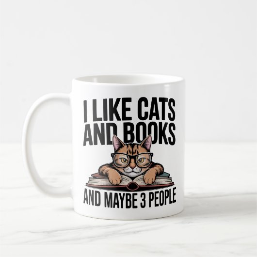 Funny Cat Antisocial Kitty Introvert Book Lover コーヒーマグカップ (左)