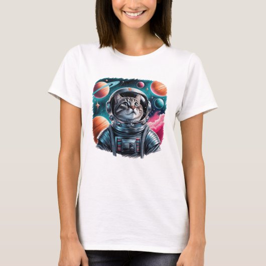 Funny Cat Astronaut In Space Tシャツ (正面)