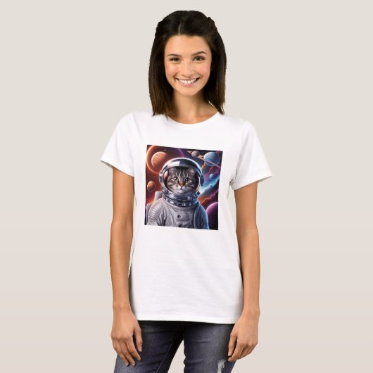 Funny Cat Astronaut In Space Tシャツ (正面フル)
