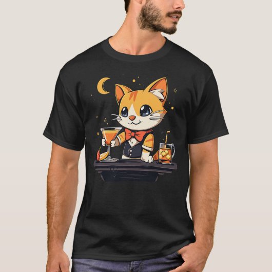 Funny Cat Bartender Tシャツ (正面)