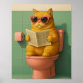 Funny Cat Bathroom Trendy Wall Art ポスター (正面)
