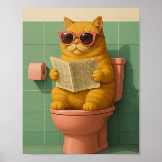 Funny Cat Bathroom Trendy Wall Art ポスター (正面)