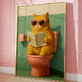 Funny Cat Bathroom Trendy Wall Art ポスター