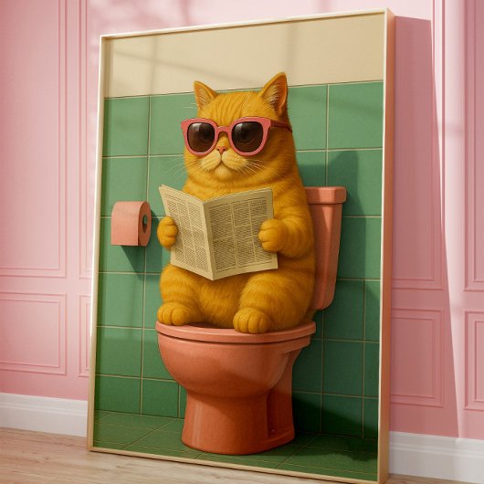 Funny Cat Bathroom Trendy Wall Art ポスター