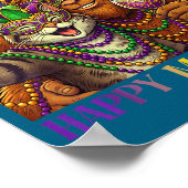 Funny Cat Bigfoot Selfie Mardi Gras Carnival Party ポスター (角)