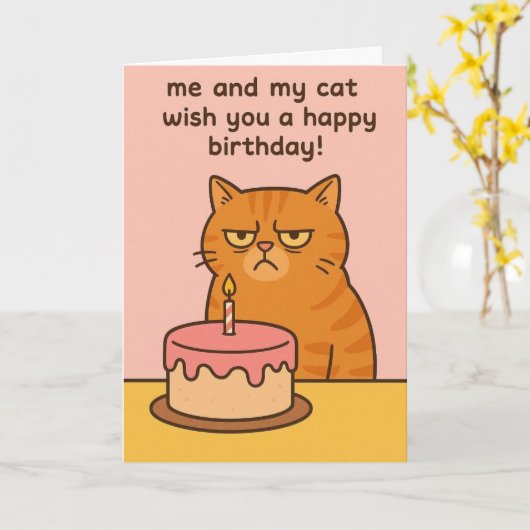 Funny cat birthday card  カード (黄色い花)