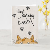 Funny Cat Birthday Card, From the Cat カード (黄色い花)