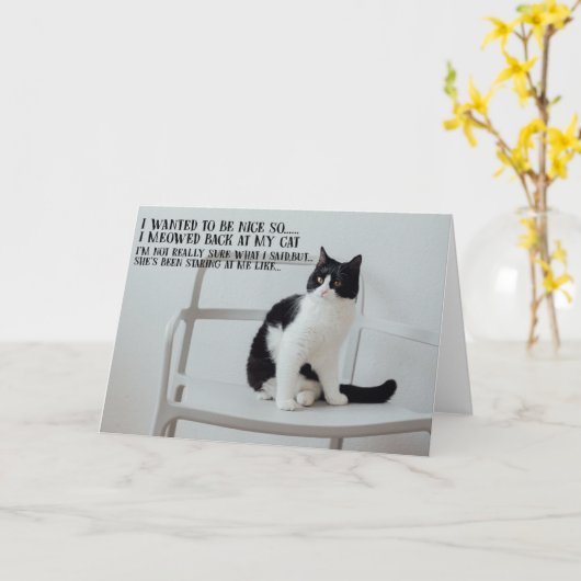 Funny Cat Birthday Greeting Card  カード (黄色い花)