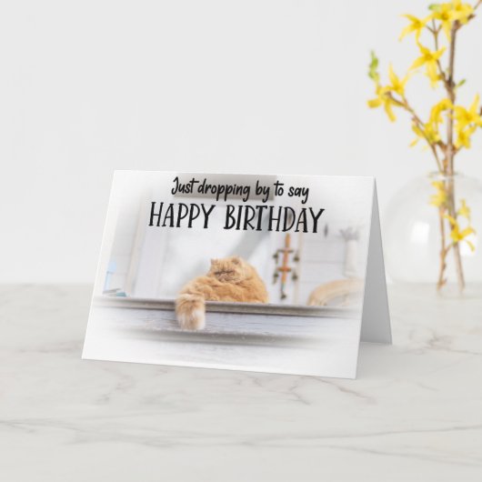Funny Cat Birthday Greeting Card  カード (黄色い花)