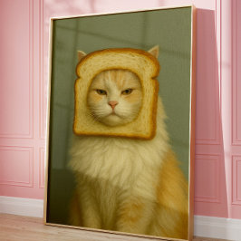 Funny Cat Bread Surreal Aesthetic Wall Art Print ポスター