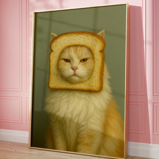 Funny Cat Bread Surreal Aesthetic Wall Art Print ポスター