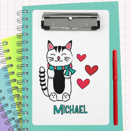 Funny Cat Cartoon Personalized Back to School ミニクリップボード