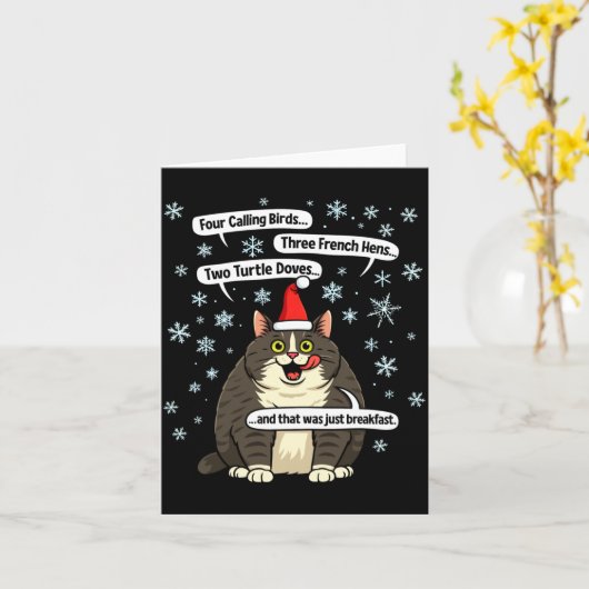 Funny Cat Christmas Carol Meme Merch Santa Hat Kit カード (黄色い花)