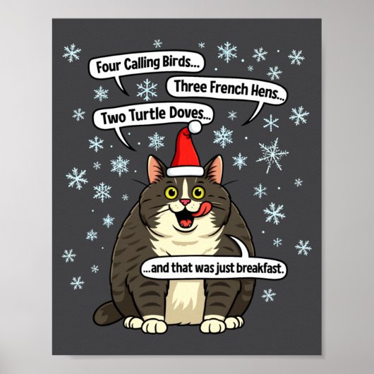 Funny Cat Christmas Carol Meme Merch Santa Hat Kit ポスター (正面)