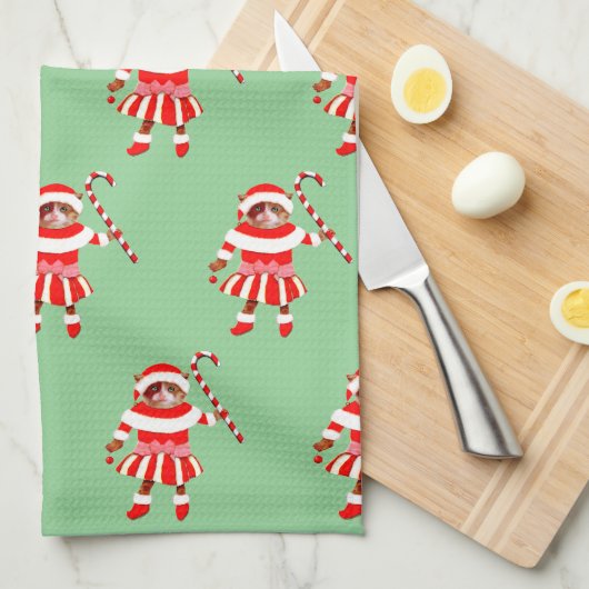 Funny Cat Christmas Holiday Gift キッチンタオル (四つ折り)