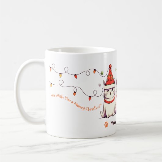 Funny Cat Christmas Lights Mug コーヒーマグカップ (左)