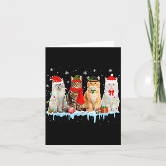 Funny Cat Christmas Lights Reindeer Santa Xmas Kit カード (正面)