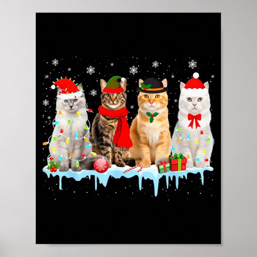 Funny Cat Christmas Lights Reindeer Santa Xmas Kit ポスター (正面)